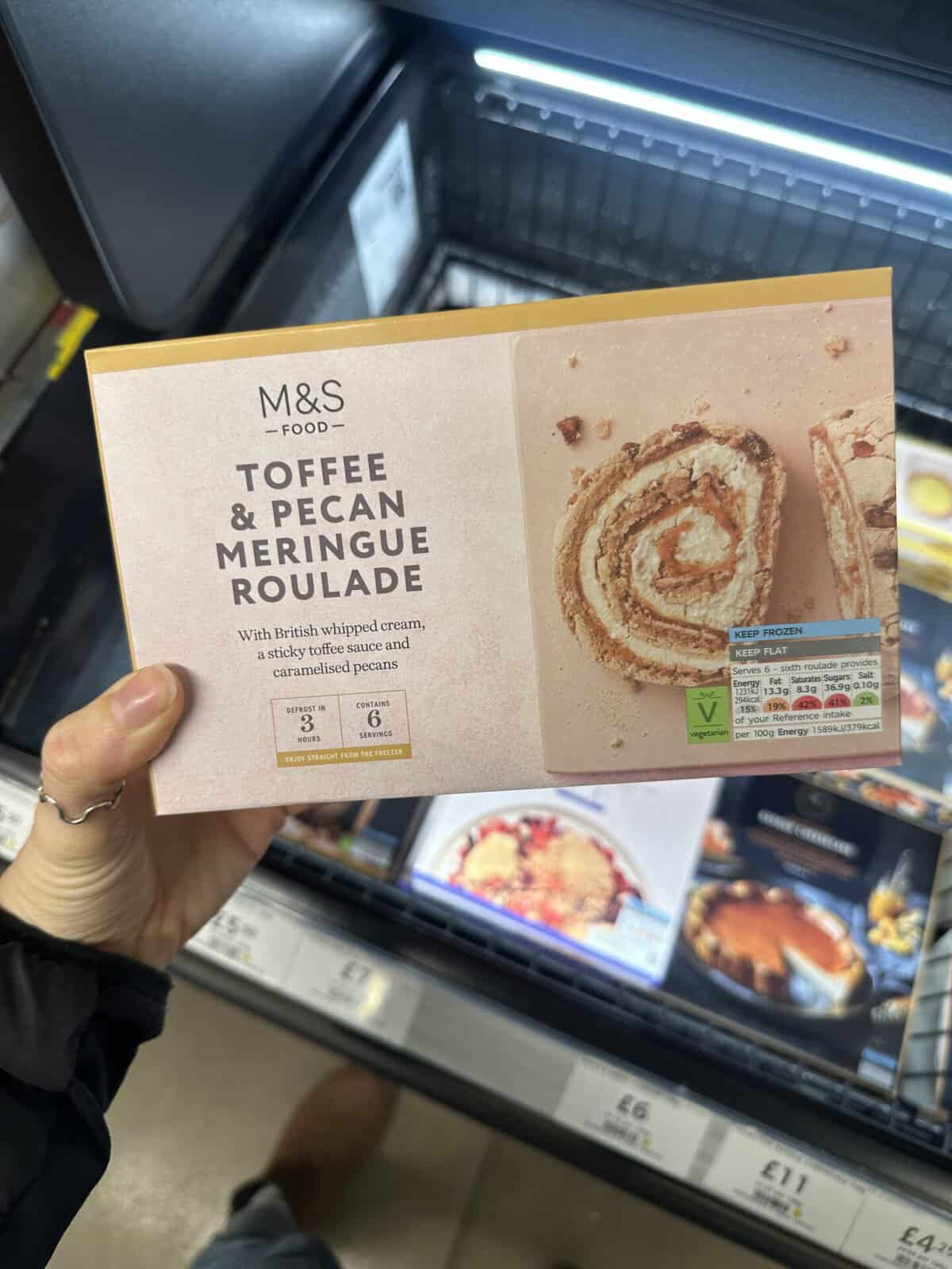 M&S Toffee & Pecan Meringue Roulade.