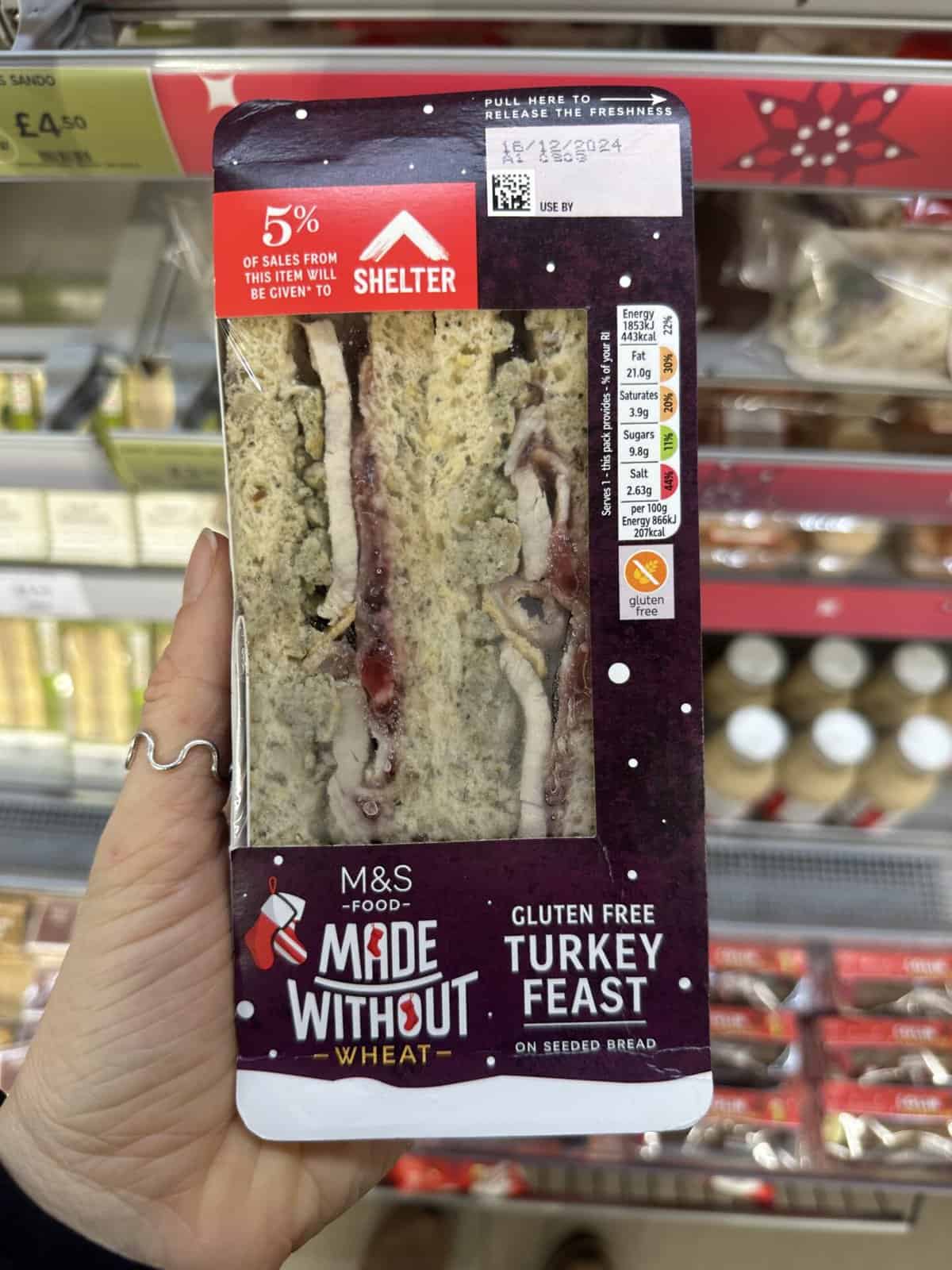 M&S Made Without Wheat Gluten Free Turkey Feast sandwich.