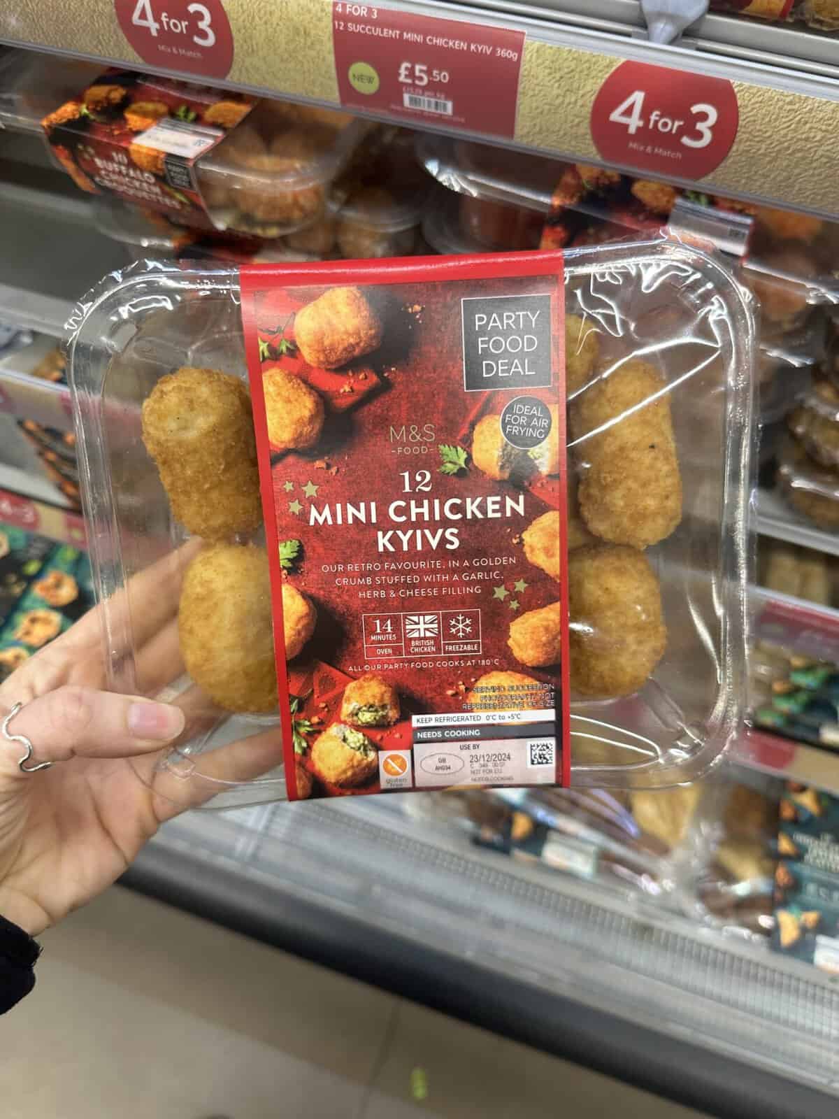 A pack of 12 M&S Mini Chicken Kyivs.