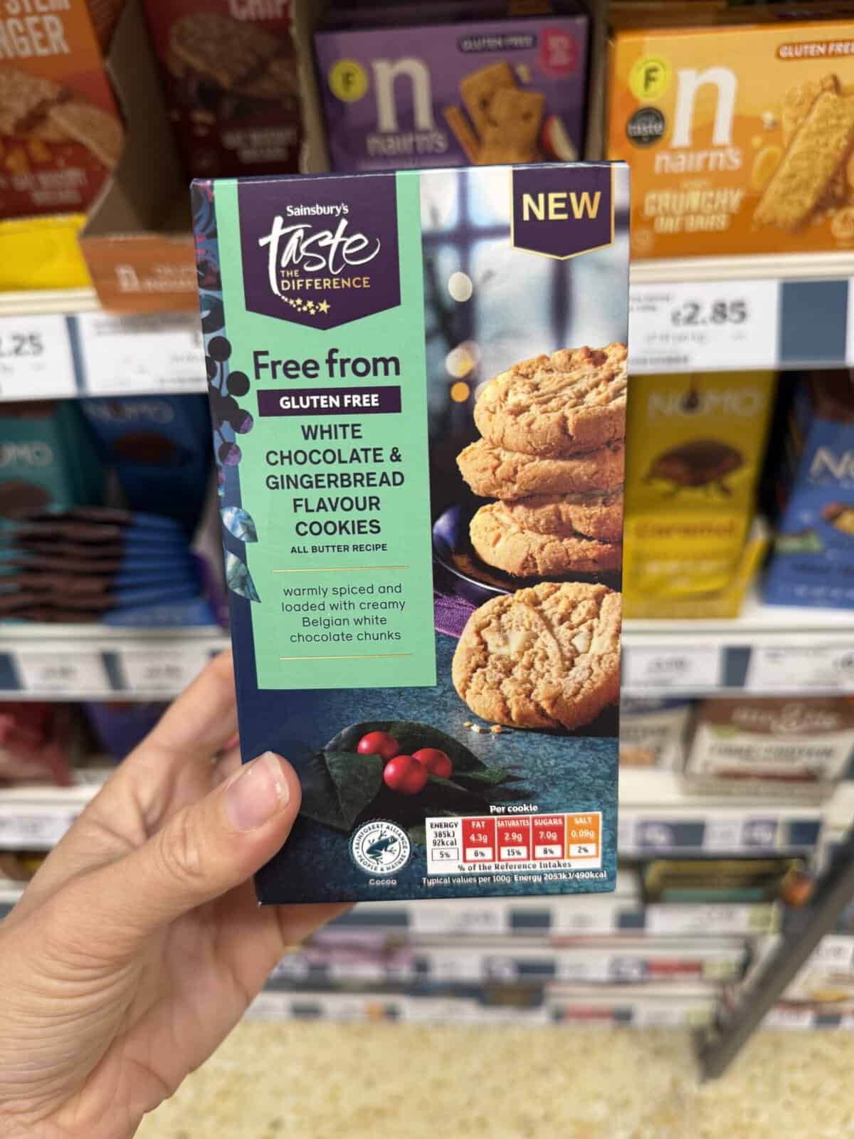 Sainsbury's Free From White Chocolate and Gingerbread Cookies.