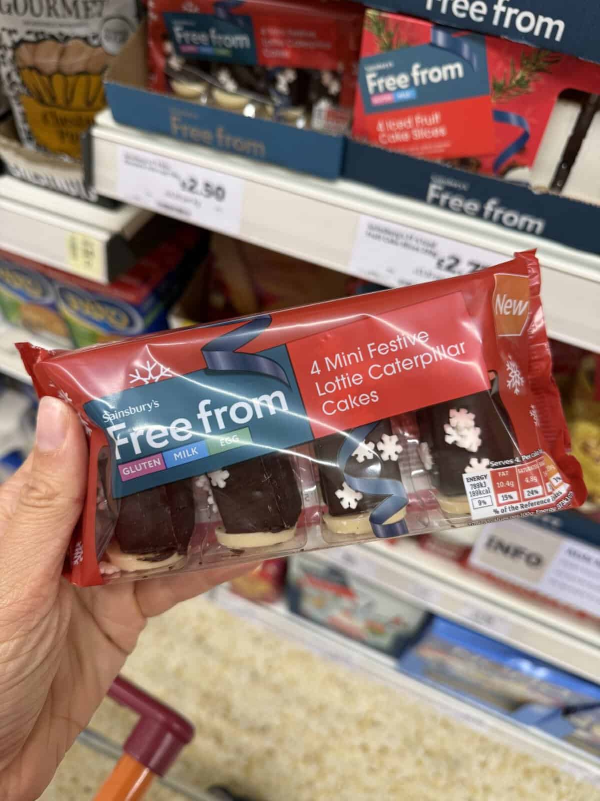 Sainsbury's free from Mini Festive Lottie Caterpillar Cakes.