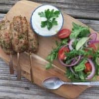 gluten free bbq recipe pork kofta garlic yoghurt rocket salad 22
