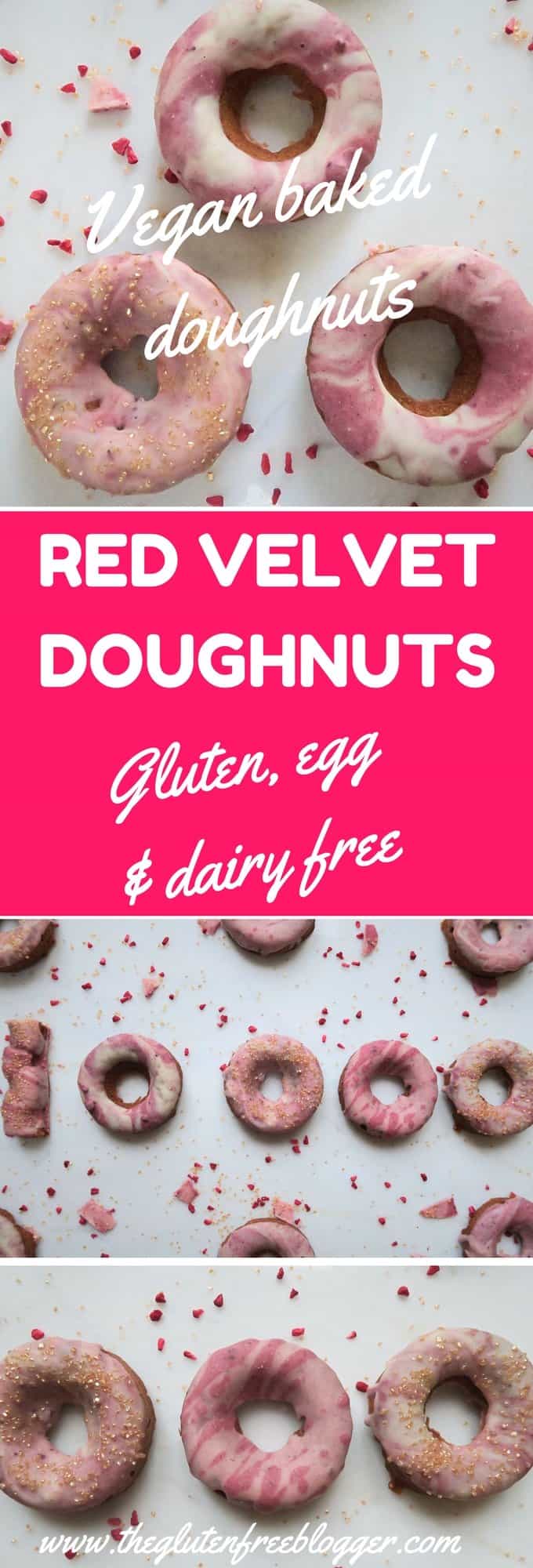 Gluten free and vegan red velvet doughnuts - baked doughnuts, a recipe from The Gluten Free Blogger. www.theglutenfreeblogger.com