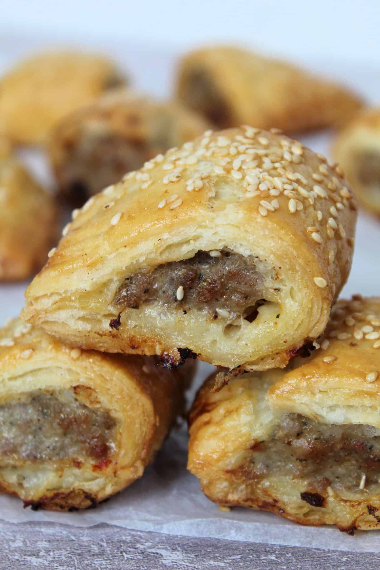 A pile of gluten free sausage rolls.