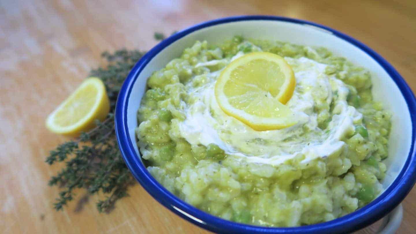 Gluten free risotto recipe pea lemon and thyme