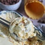 A ball of gluten free cookie dough ice-cream.