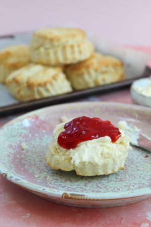 easy gluten free scones served with clotted cream and then jam