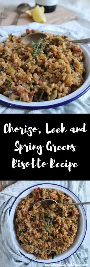 gluten free chorizo leek and spring greens risotto recipe easy one pot meal dinner ideas coeliac
