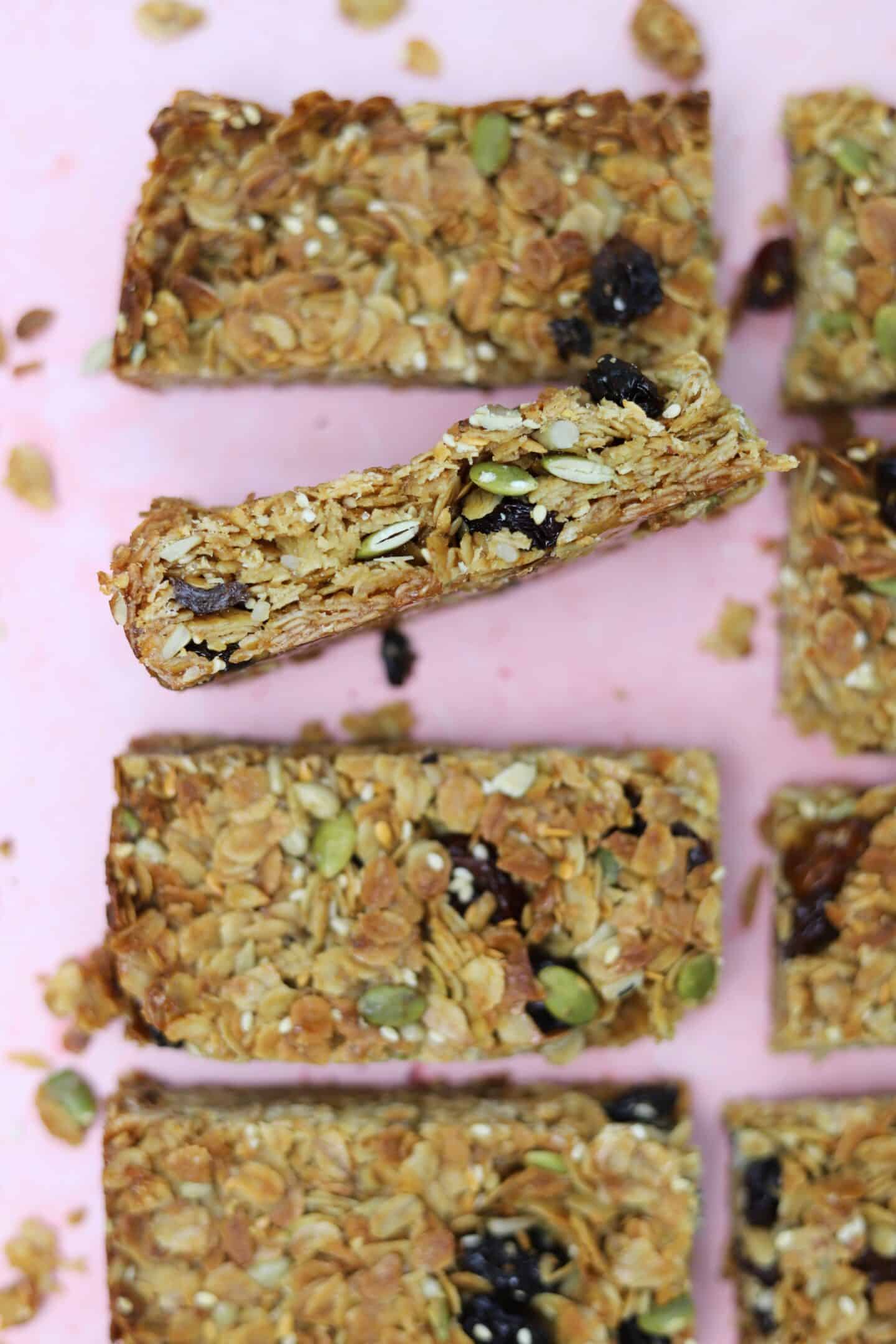 gluten free flapjack bars with fruit and seeds