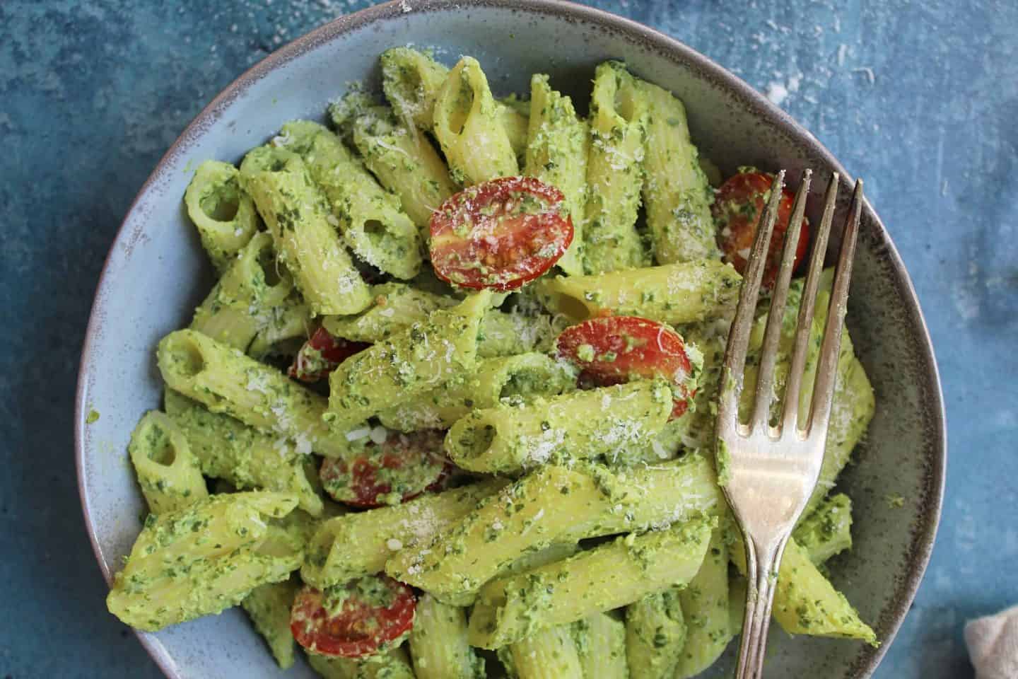 gluten free pasta recipe with no-cook spinach sauce 94