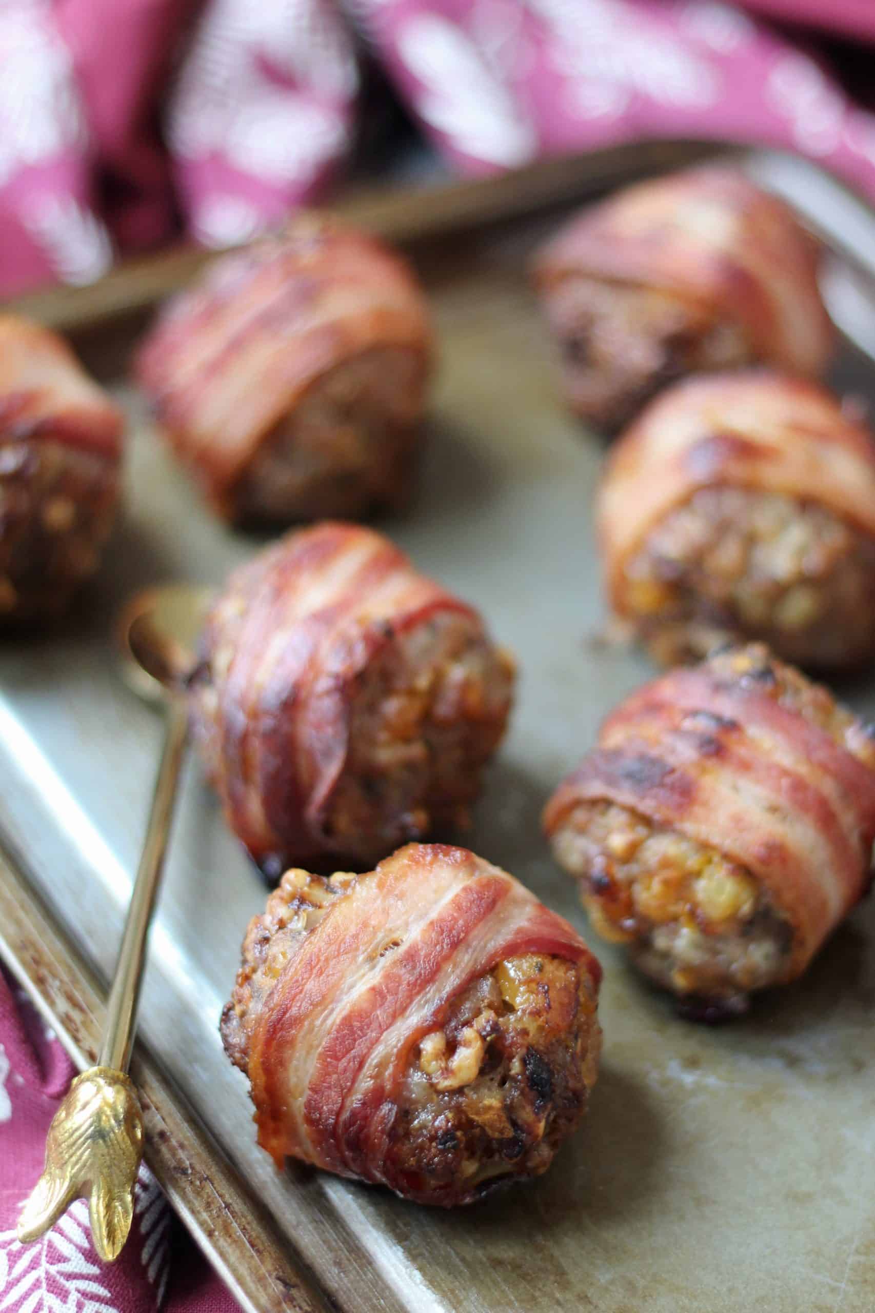 GLUTEN FREE STUFFING BALLS WRAPPED IN BACON
