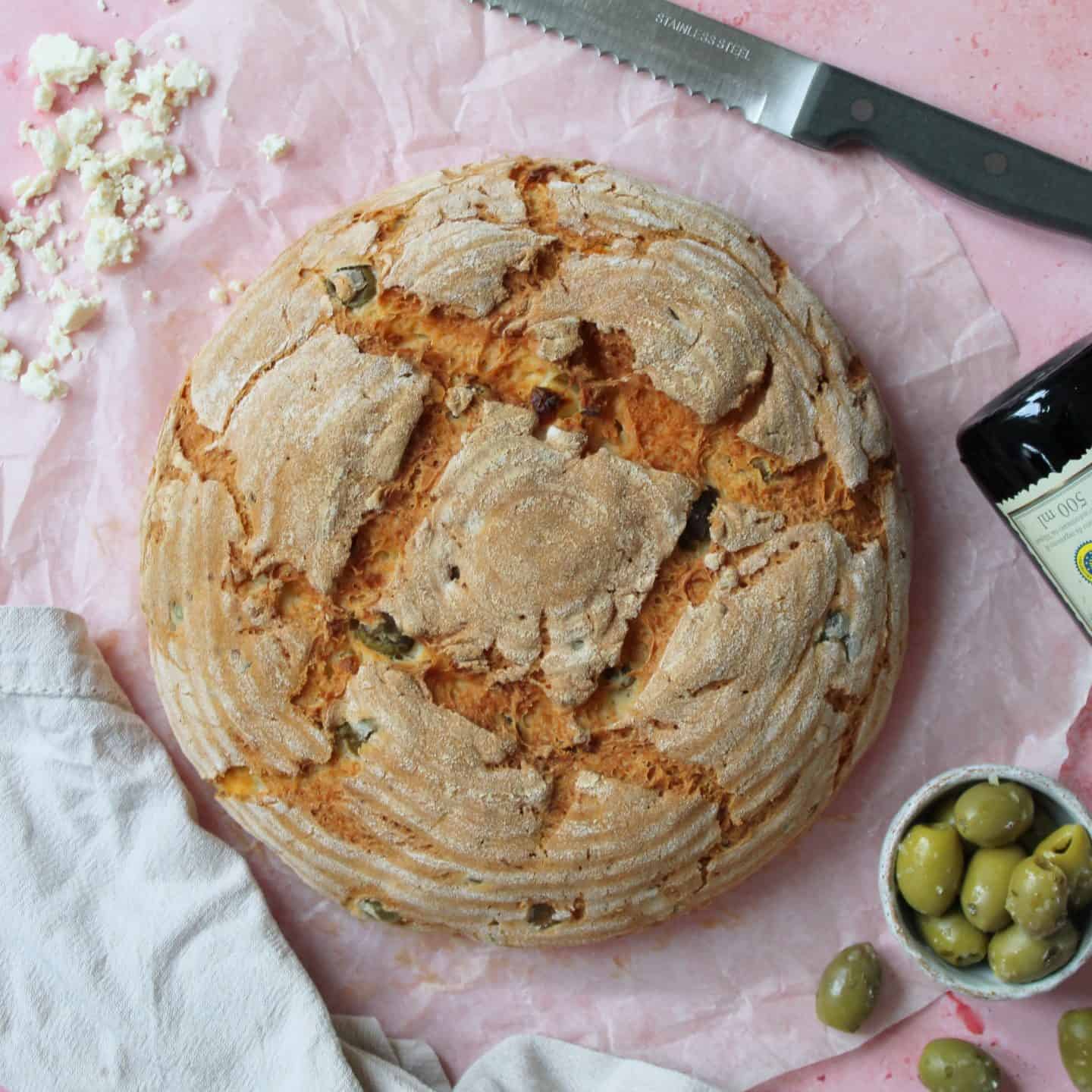gluten free artisan bread with olives and feta no knead