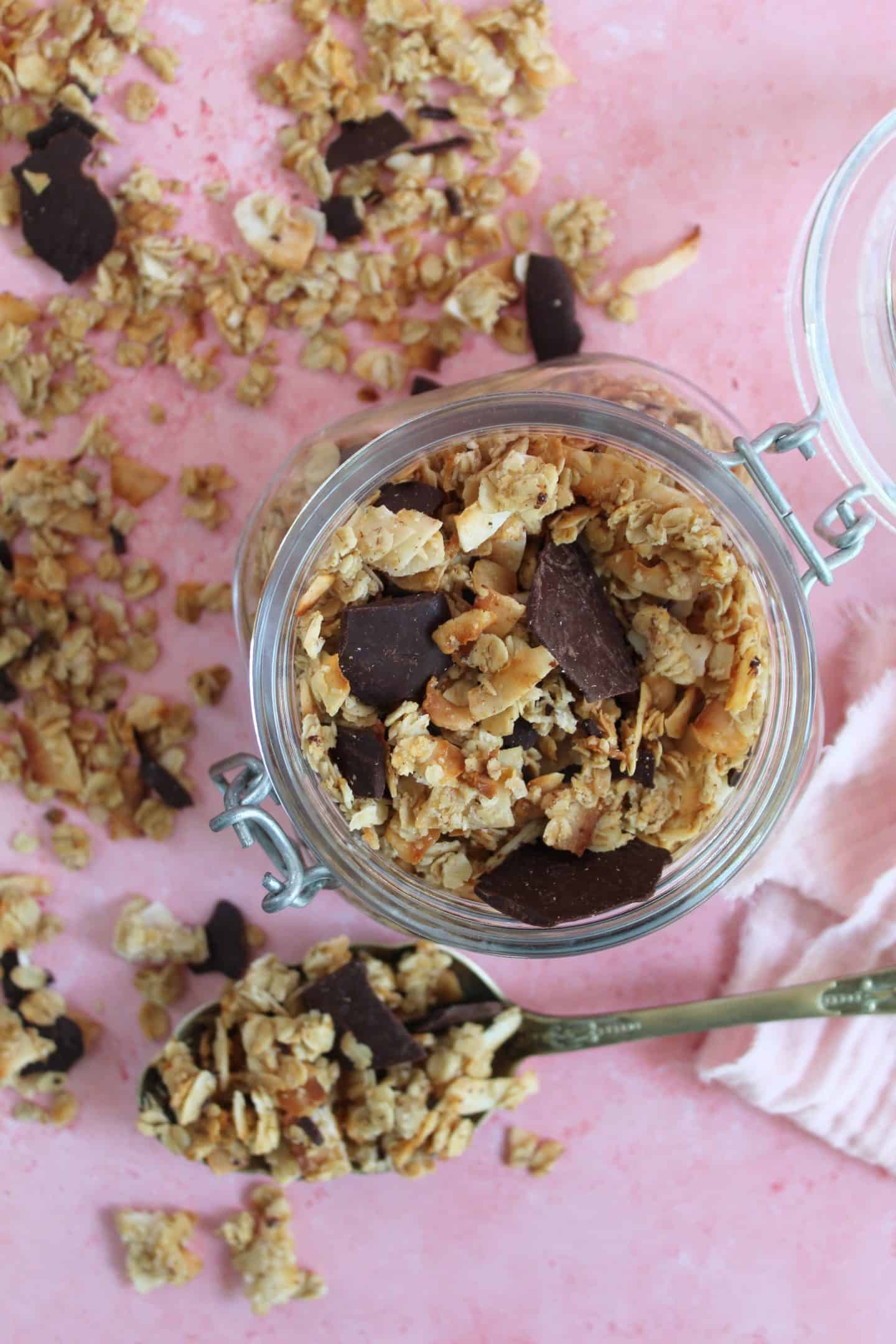 gluten free granola with chocolate and coconut