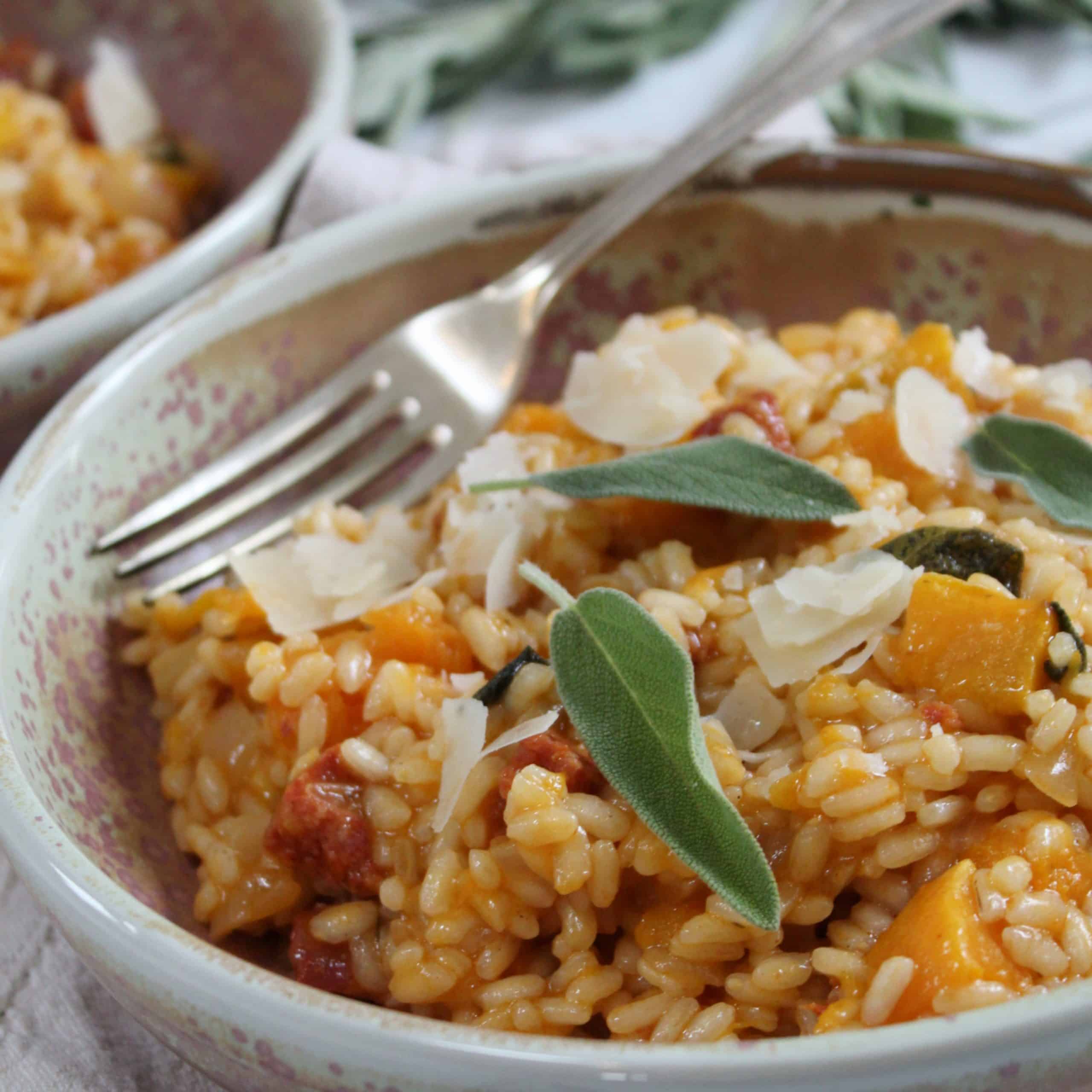 Butternut Squash and Chorizo Risotto with Sage