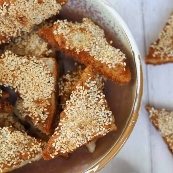 A bowl of gluten free prawn toast.