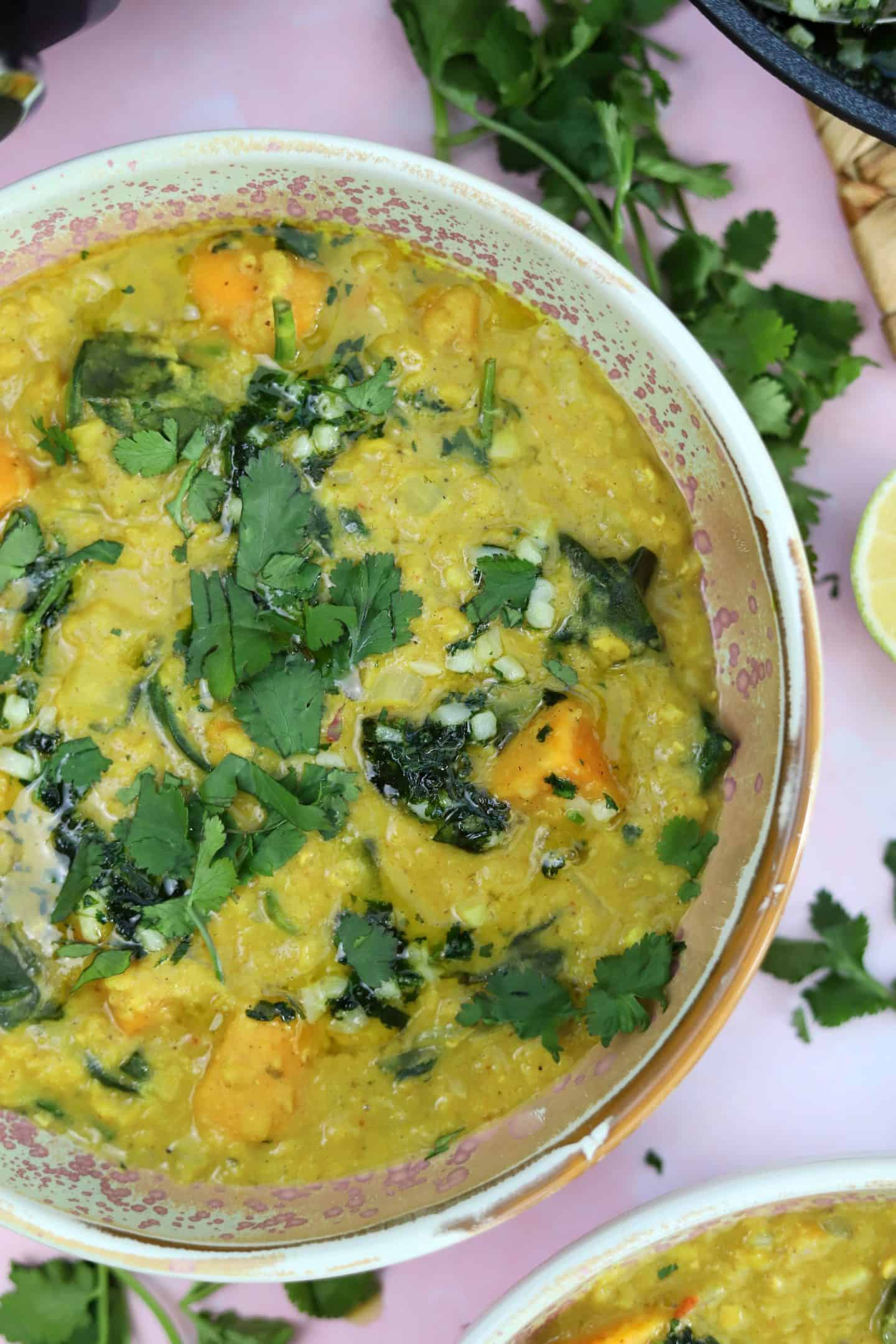 Slow cooker sweet potato and spinach dhal