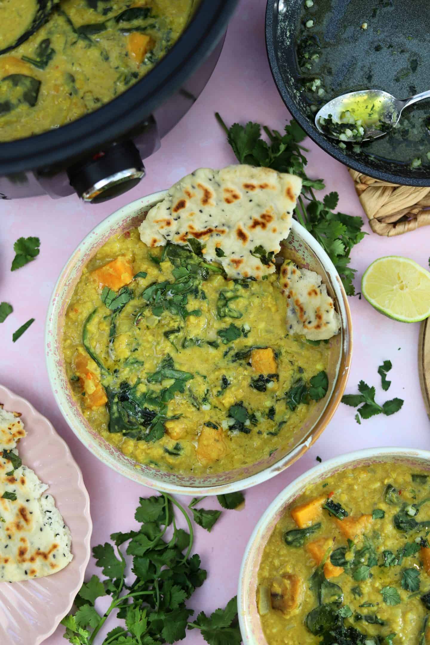Slow cooker sweet potato and spinach dhal