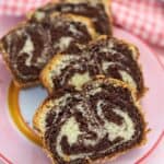 Slices of gluten free marble cake on a plate.