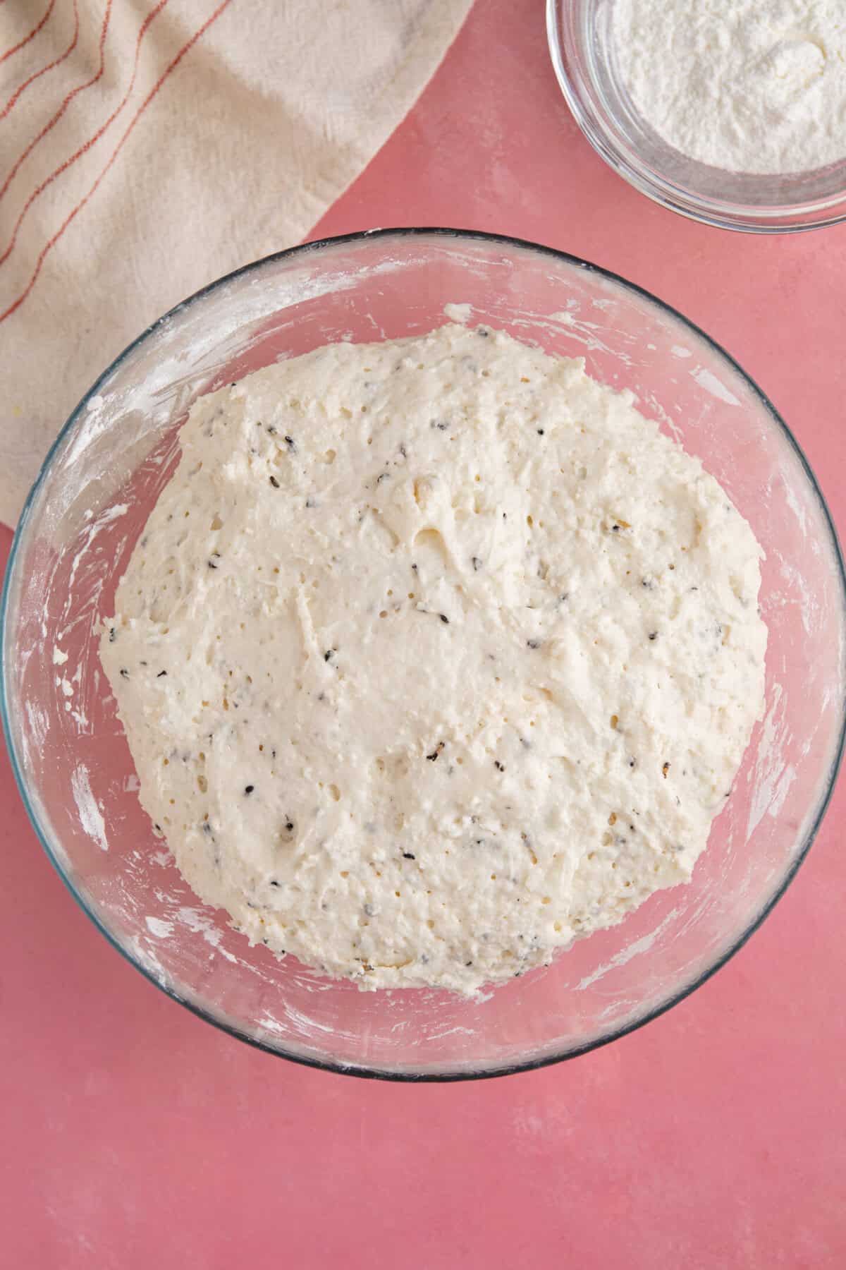 Process shot for gluten free naan bread recipe showing the proved dough.