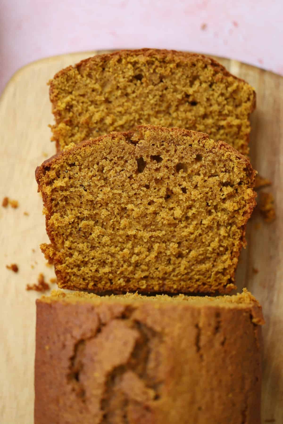 Slices of gluten free pumpkin bread.