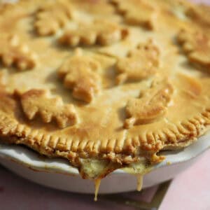 A gluten free chicken and ham pie fresh out of the oven.