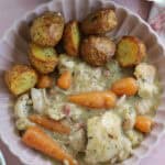 A bowl of gluten free slow cooker chicken casserole.