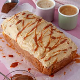 The finished caramel latte loaf cake.