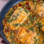 A pan of creamy Tuscan salmon.