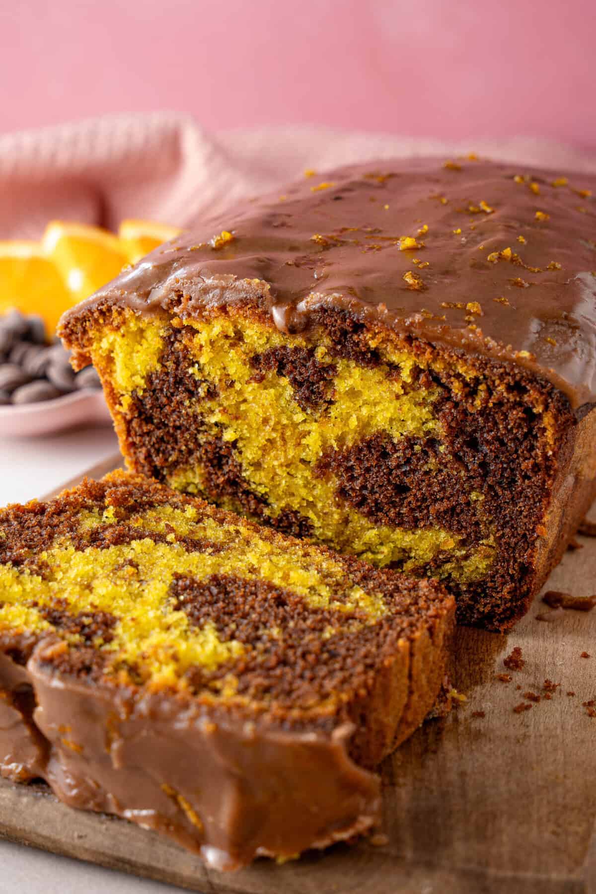 A chocolate orange marble cake.