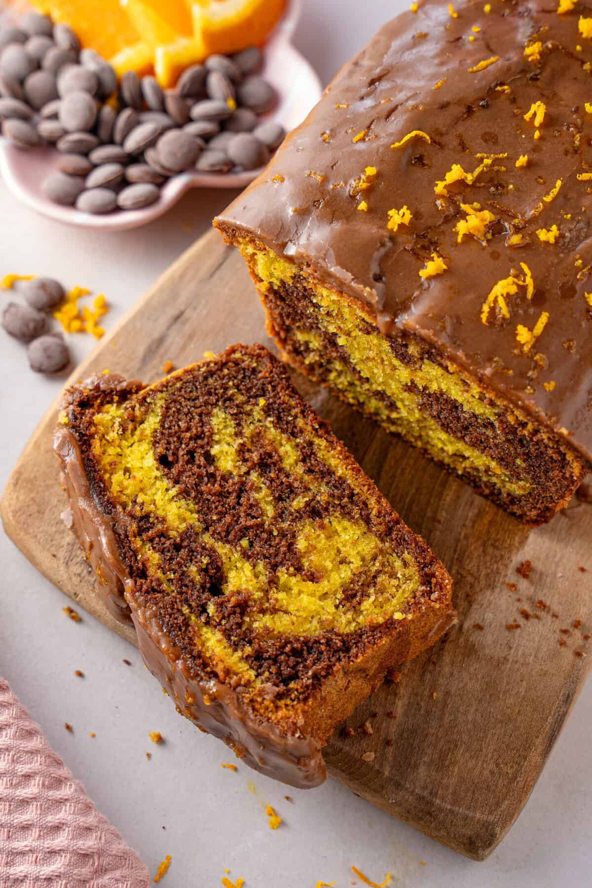 A chocolate orange marble cake.