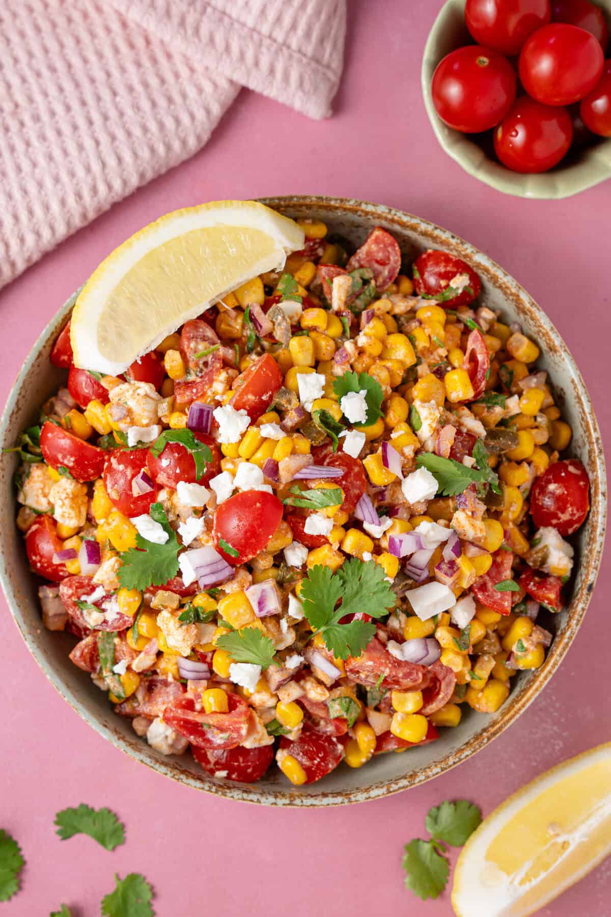 A bowl of Mexican corn salad. 