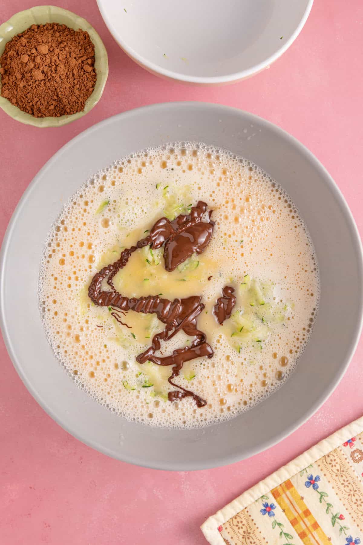 Add the grated courgette, gluten free flour and melted chocolate.