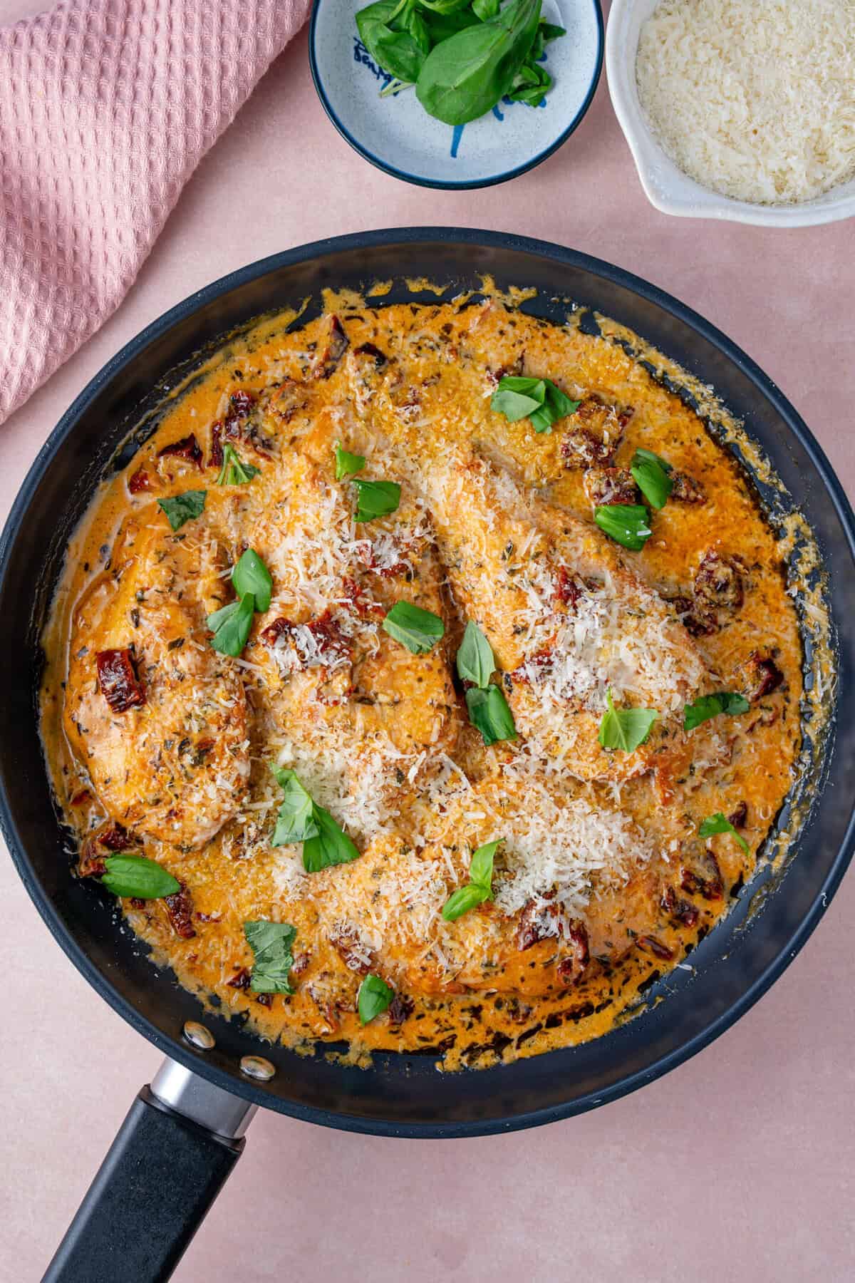 Finish the sauce with fresh basil before serving.