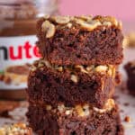 A stack of gluten free Nutella brownies.