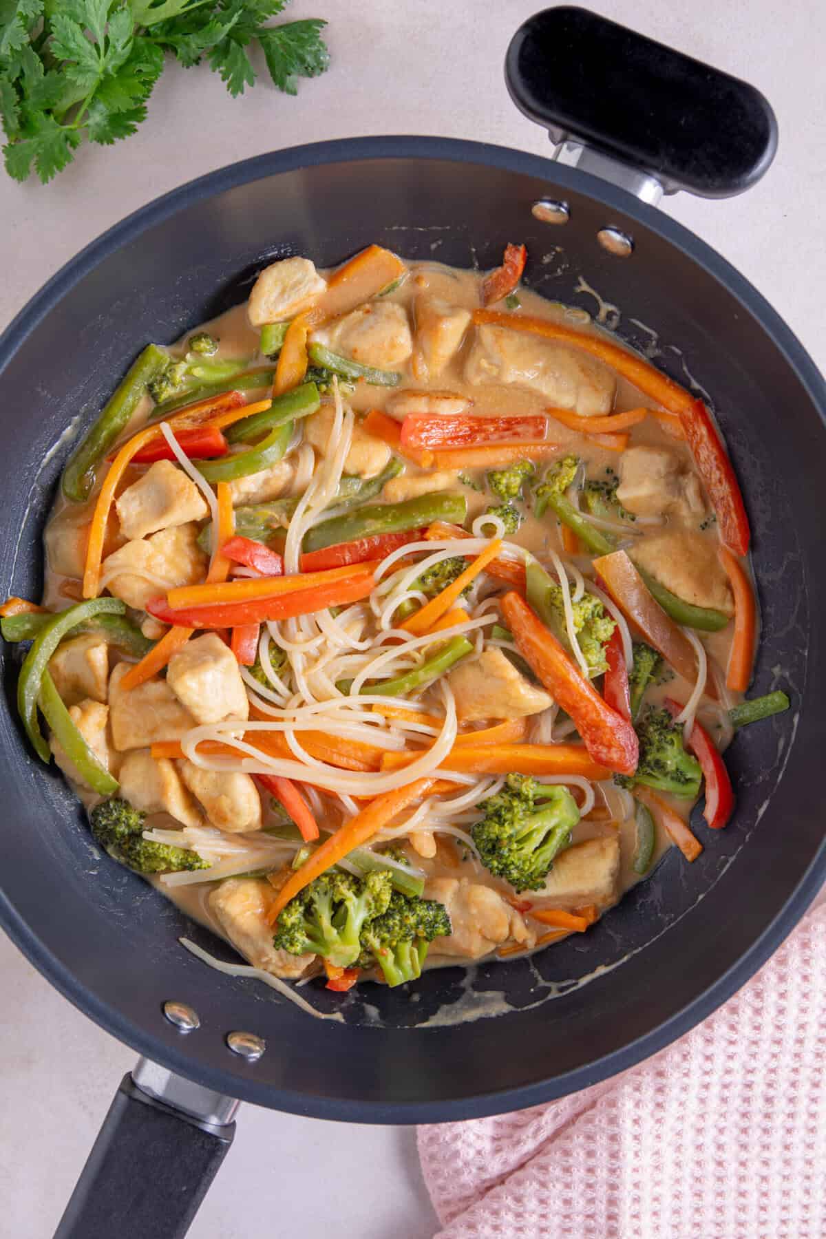 Cook until the noodles have softened then serve.