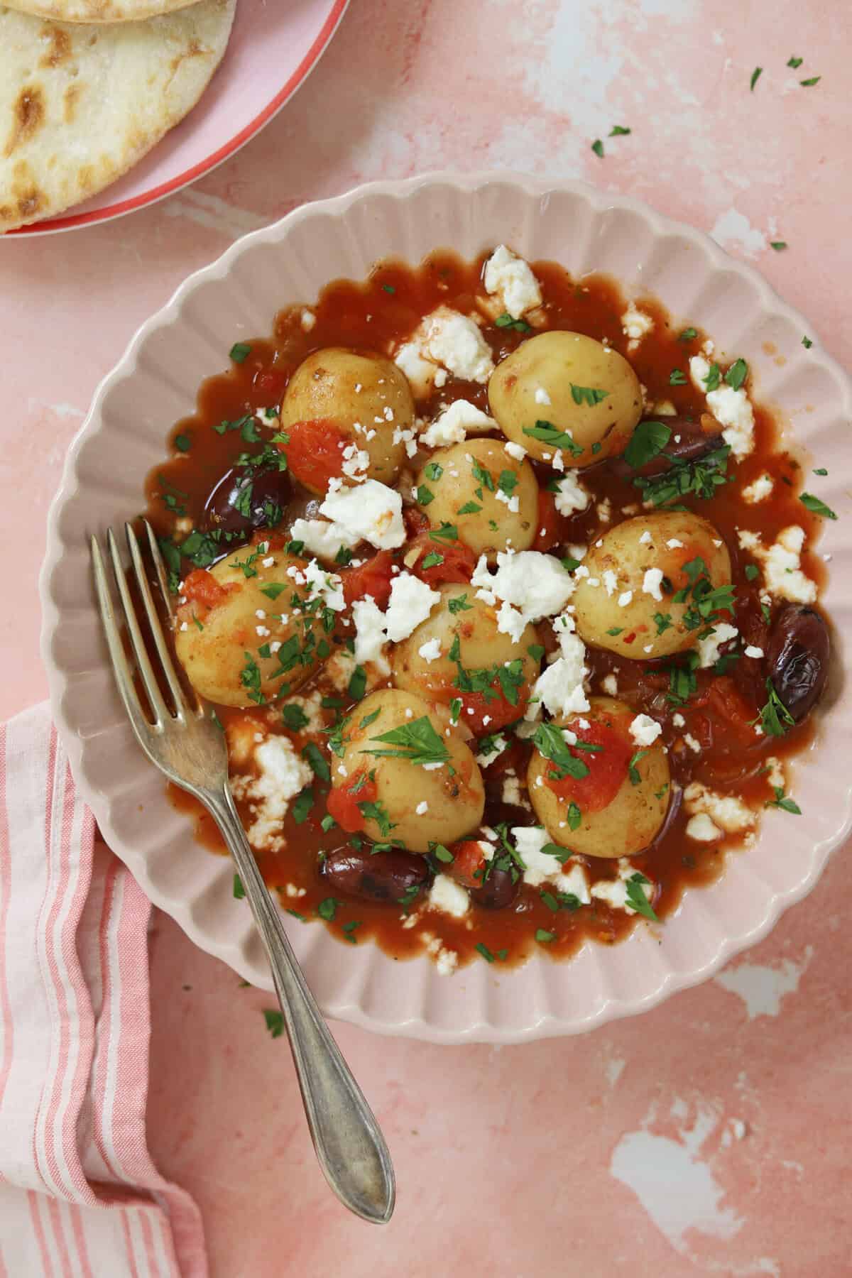 A bowl of Greek potato stew.