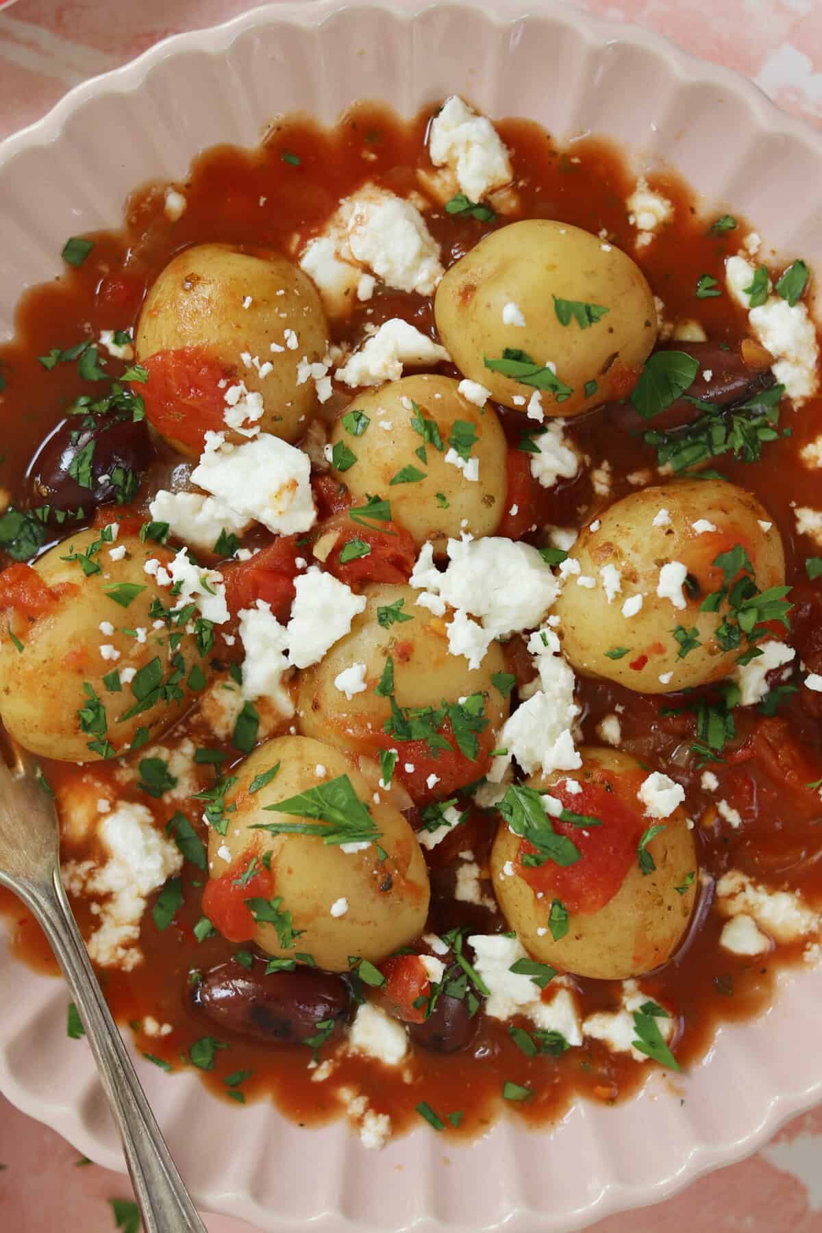 A bowl of Greek potato stew.