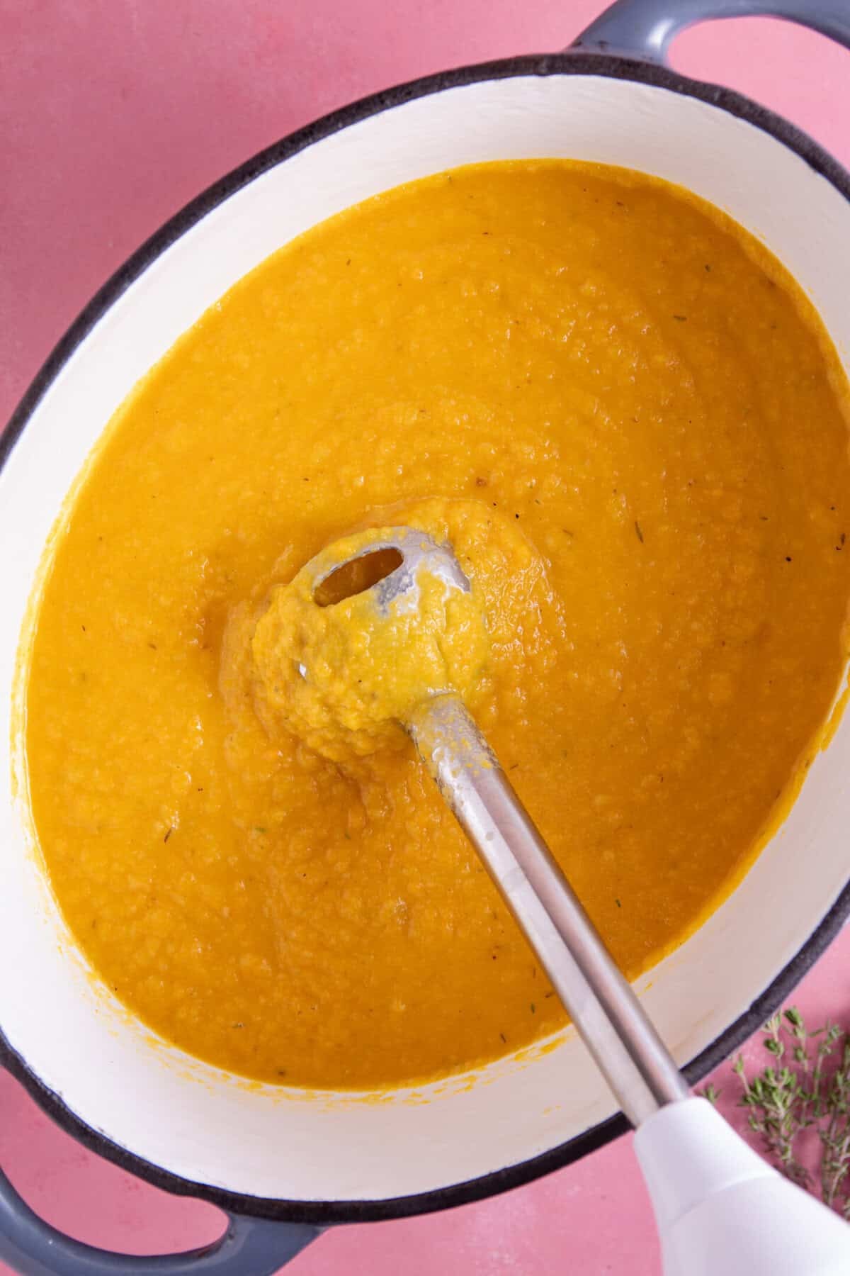 Blending the carrot and parsnips soup.