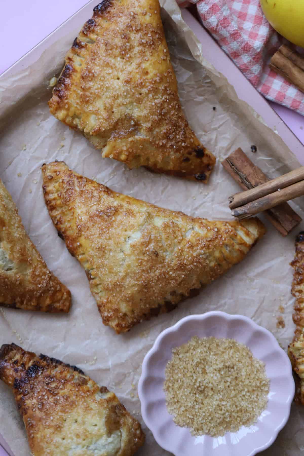 Close up of a gluten free apple turnover.