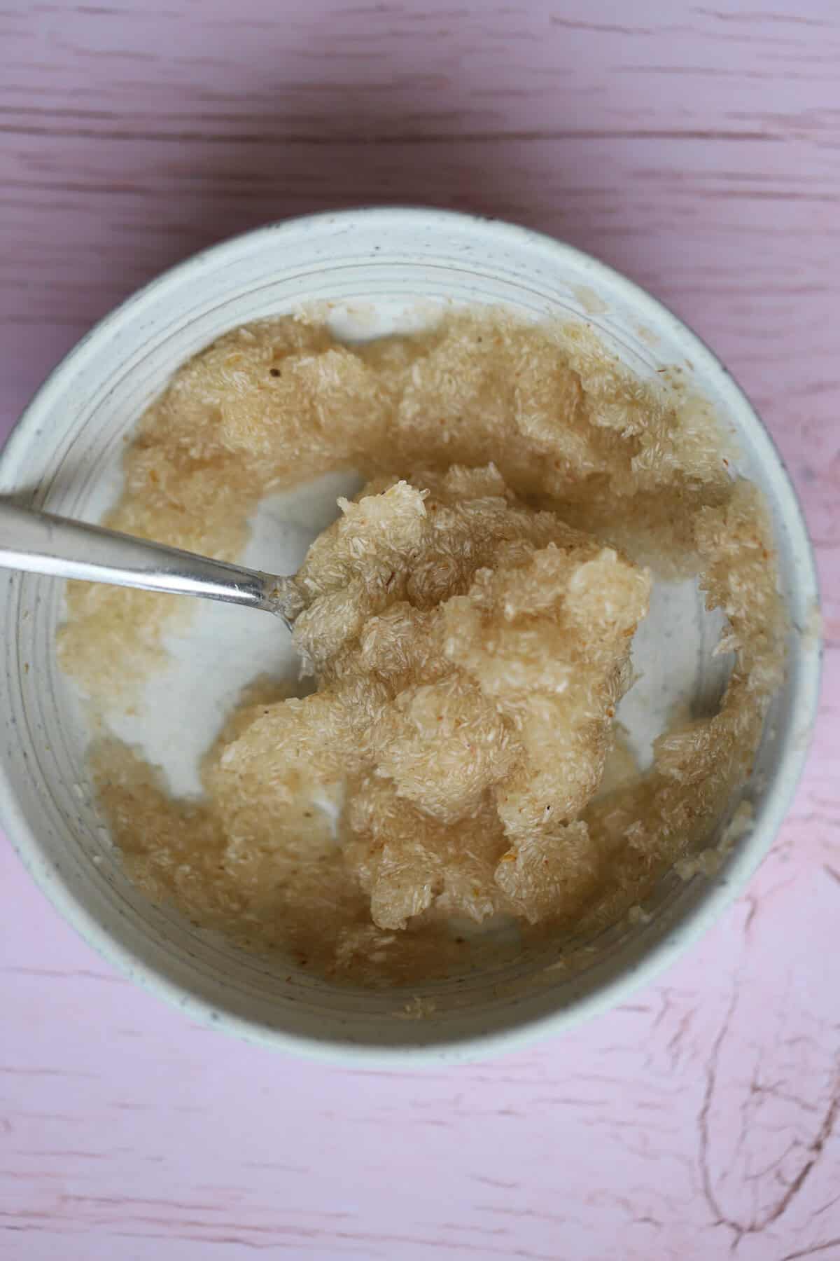 Mix the psyllium husk with warm water to create a gel.