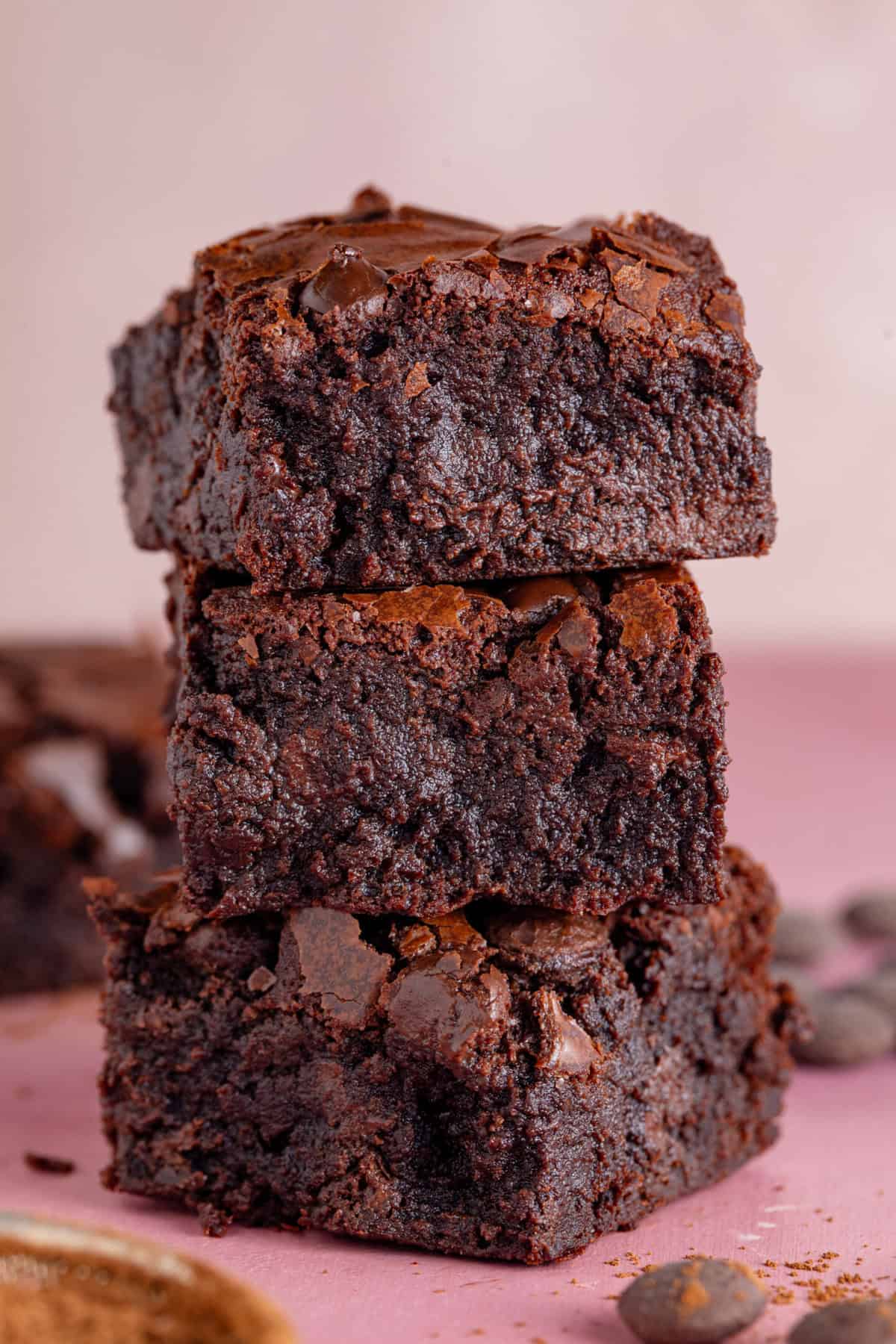 A stack of gluten free brownies.