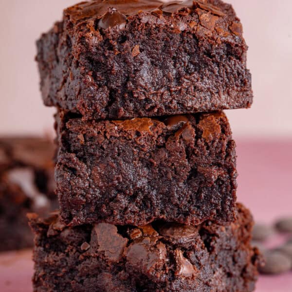 A stack of gluten free brownies.