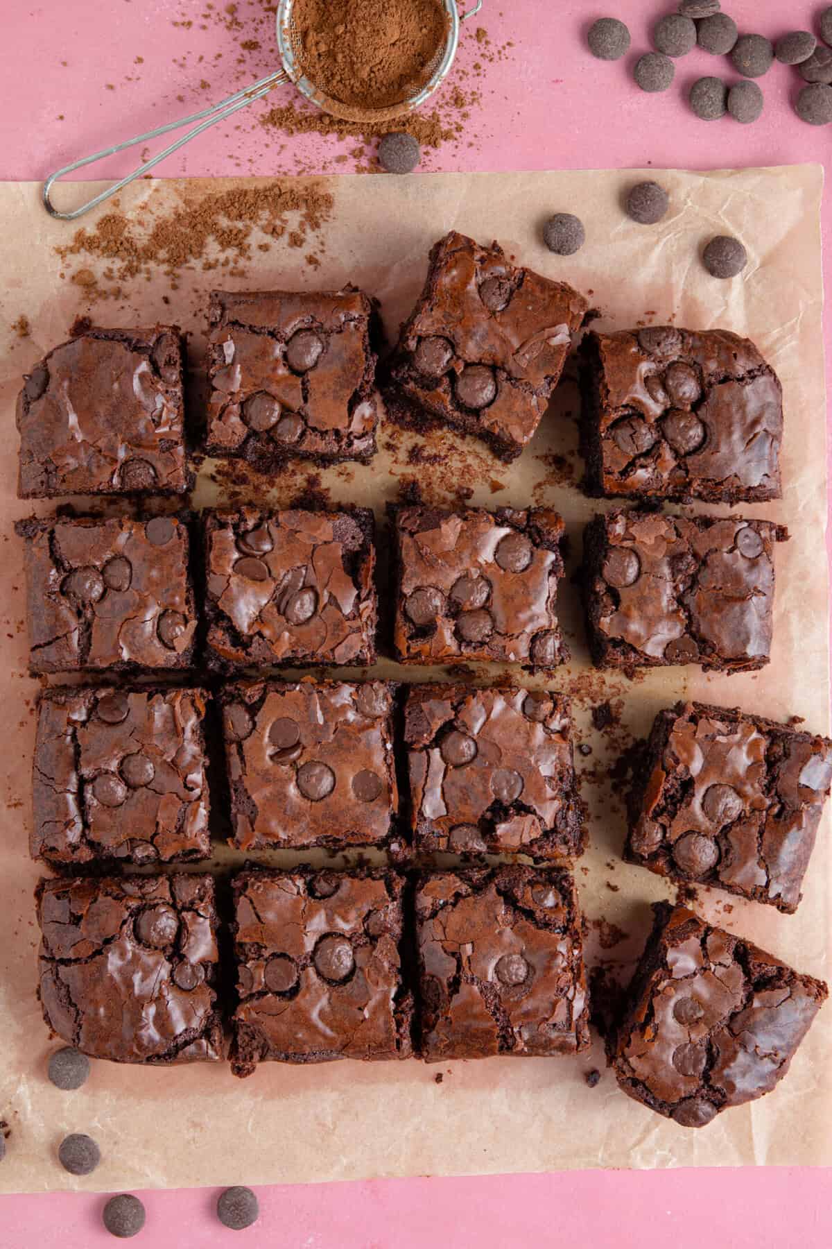 Leave the baked brownie to cool completely before removing from the tin and cutting.