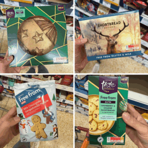 A montage of Sainsbury's free from Christmas products.