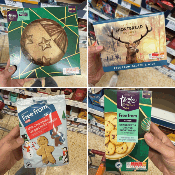 A montage of Sainsbury's free from Christmas products.