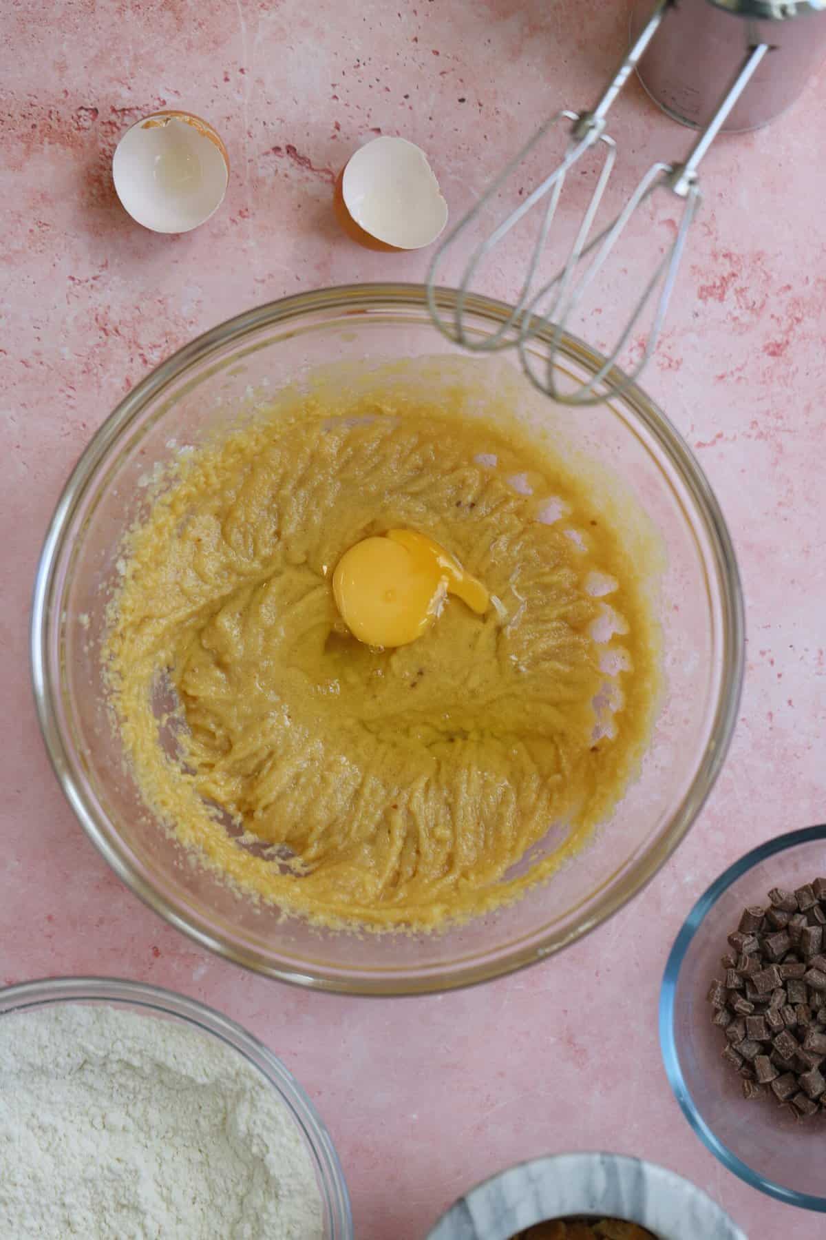 Add the eggs to the mixture.