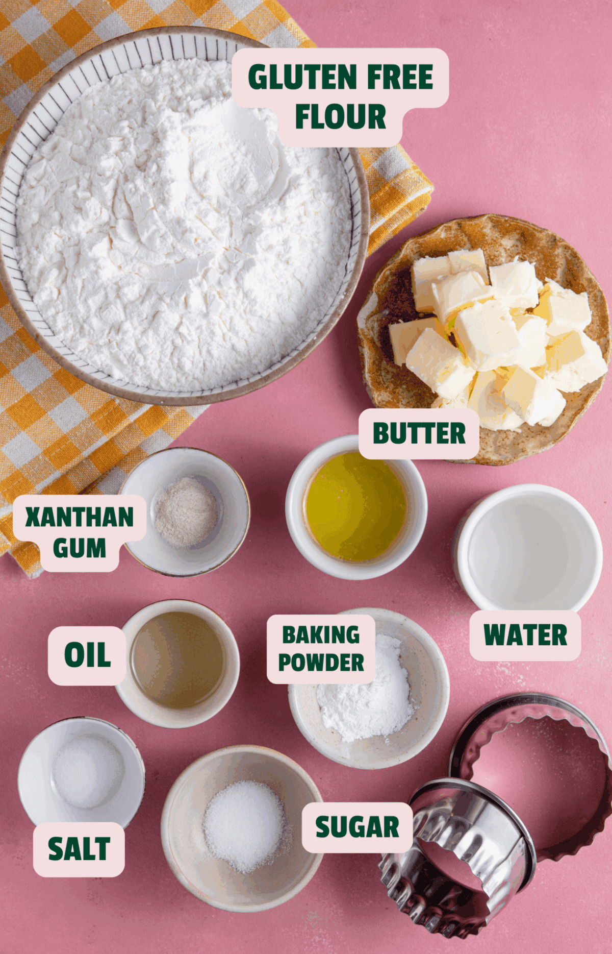 Ingredients for gluten free Ritz crackers with text labels.