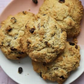 Overhead shot of a plate of gluten free rock cakes.