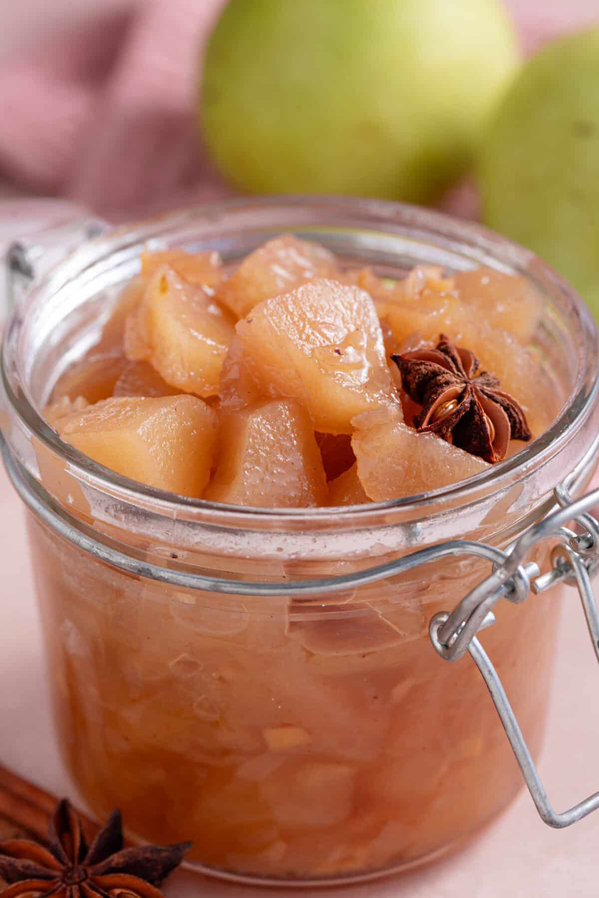A jar of pear chutney.
