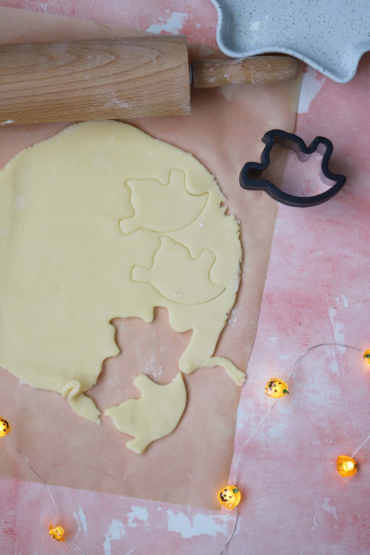Roll the biscuit dough out and cut out the shapes.